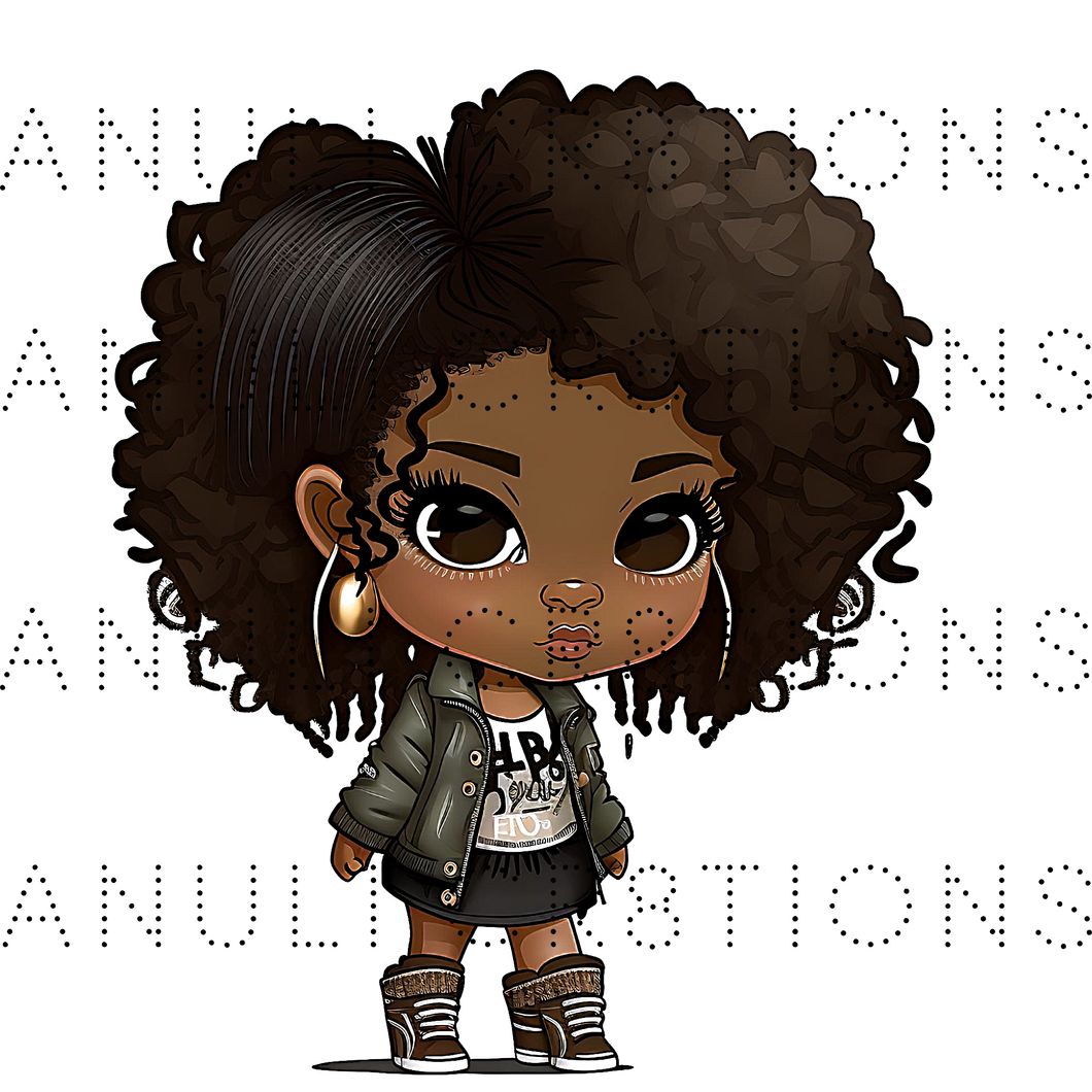 African American Curly Hair Girl PNG